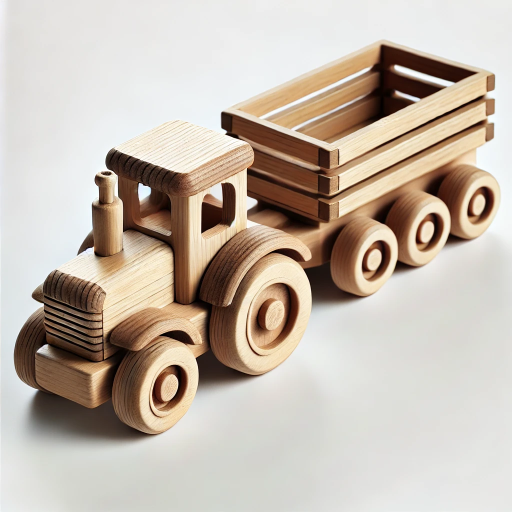Wooden Tractor with Detachable Trailer